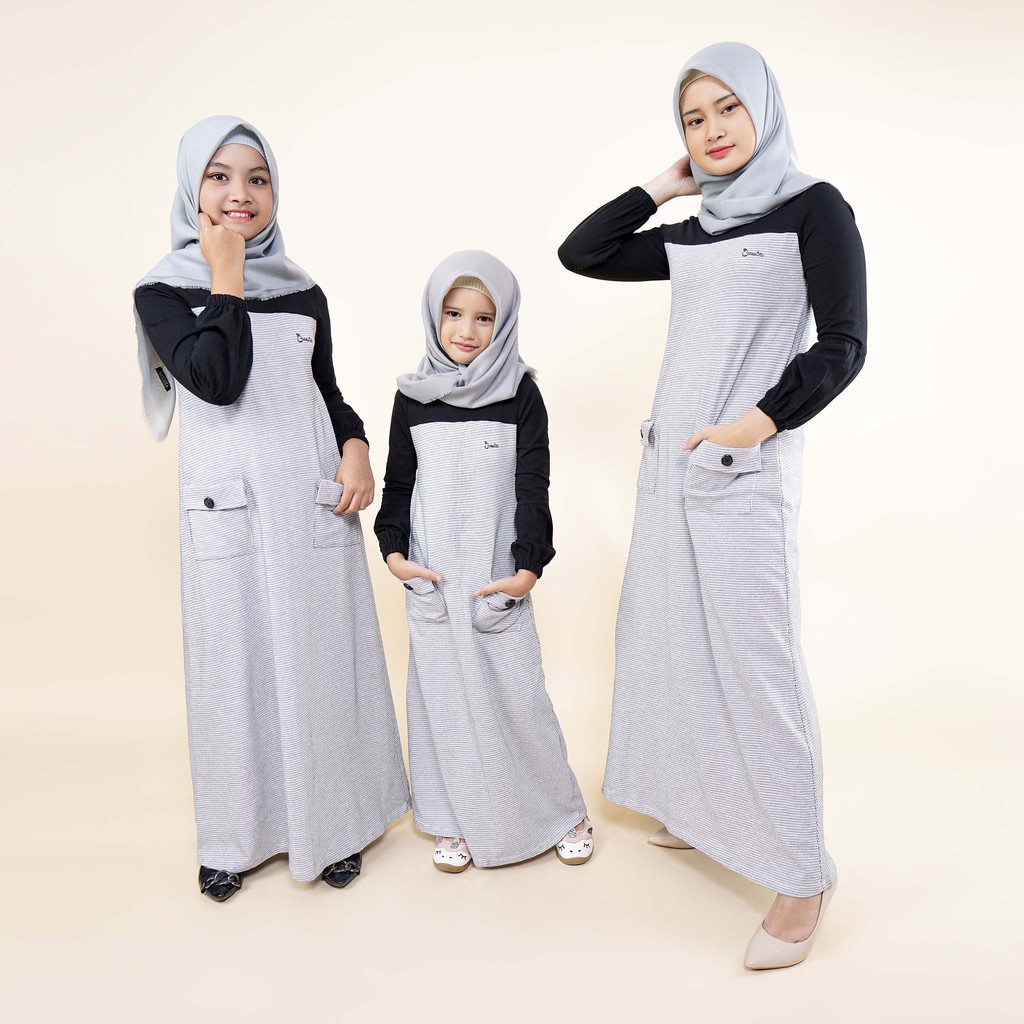 Long Dress Muslimah Baju Lebaran Wanita (Seragam Keluarga) Cressida Original - Dewasa, Remaja, Anak