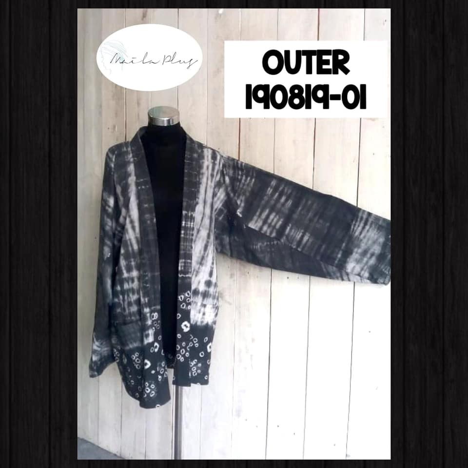 OUTER BATIK BIGSIZE LENGAN PANJANG WARNA ABU ABU MOTIF JUMPUTAN OUTER 190819-01