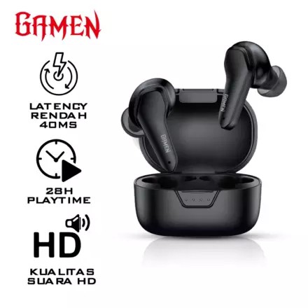 Earphone TWS Bluetooth 5.0 GAMEN SIRENS HD Sound Gaming Earbuds Black