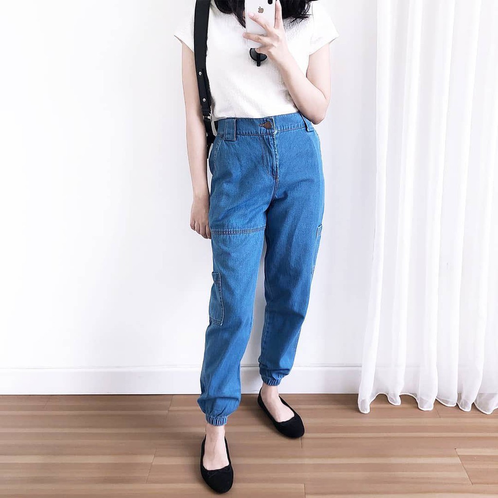 CARGO PANTS JOGER JEANS WANITA CELANA KERUT BAWAH WANITA