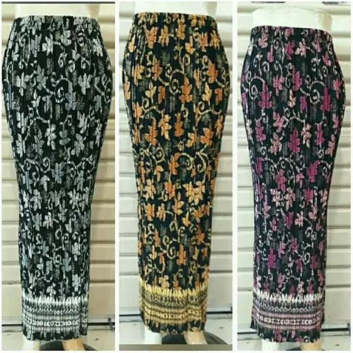 Rok Plisket Panjang / Rok Batik / Rok Serut Warna Hitam Gold Pink V95 Berkualitas