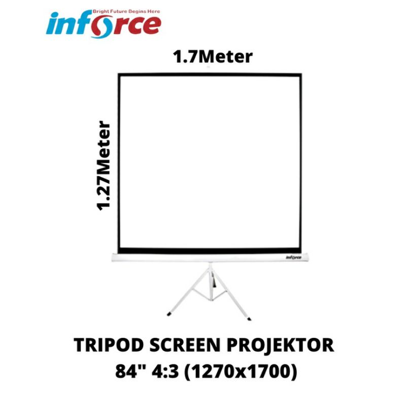 TRIPOD SCREEN PROJECTOR INFORCE 84&quot; 4:3 UKURAN 1270x1700 CM - TRIPOD SCREEN PROJECTOR INFORCE 84&quot; 1:1 UKURAN 2130 x 2130 CM - LAYAR PROYEKTOR KAKI 84 INCI