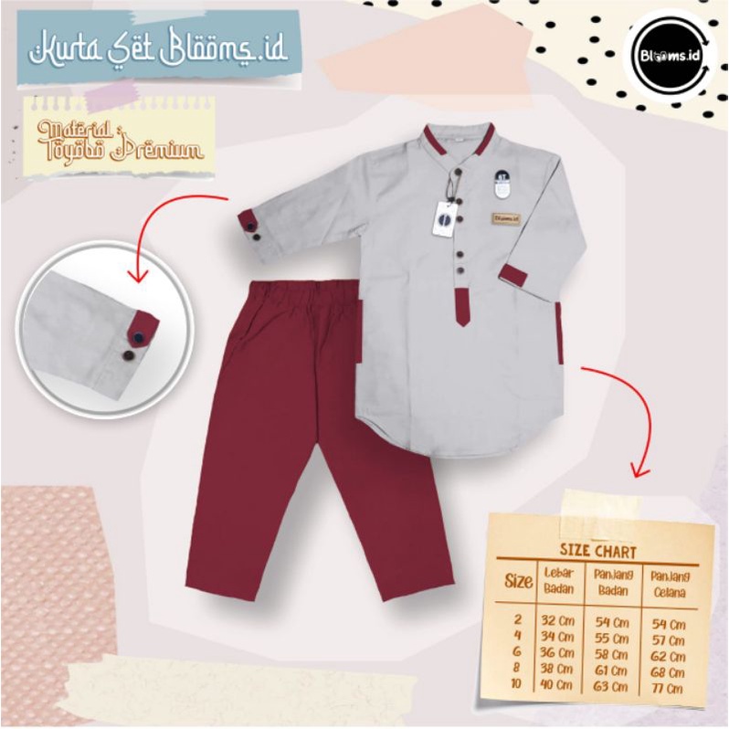 Koko Blooms.id warna abu-abu & maroon ready size 2