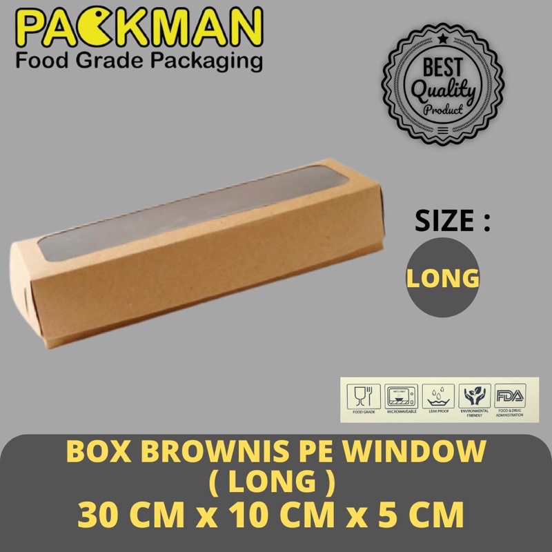 

KOTAK DUS KUE BROWNIS LONG WINDOW / BOX KRAFT ROTI CAKE - 30x10x5 - WINDOW JENDELA LAMINASI