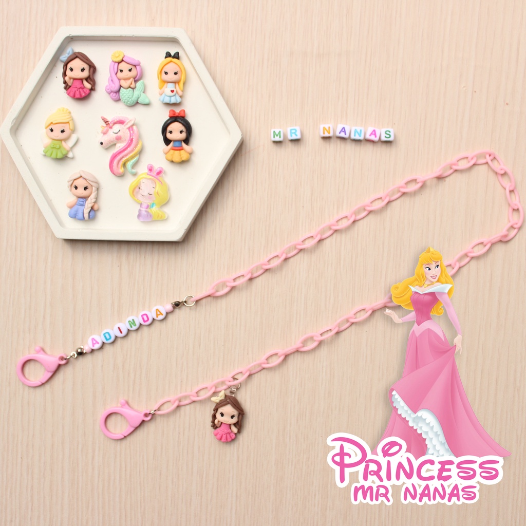 Rantai Tali Masker FREE BONEKA dan NAMA Princess Lucu Strap Masker Anak Cewe Anak Perempuan Mr Nanas
