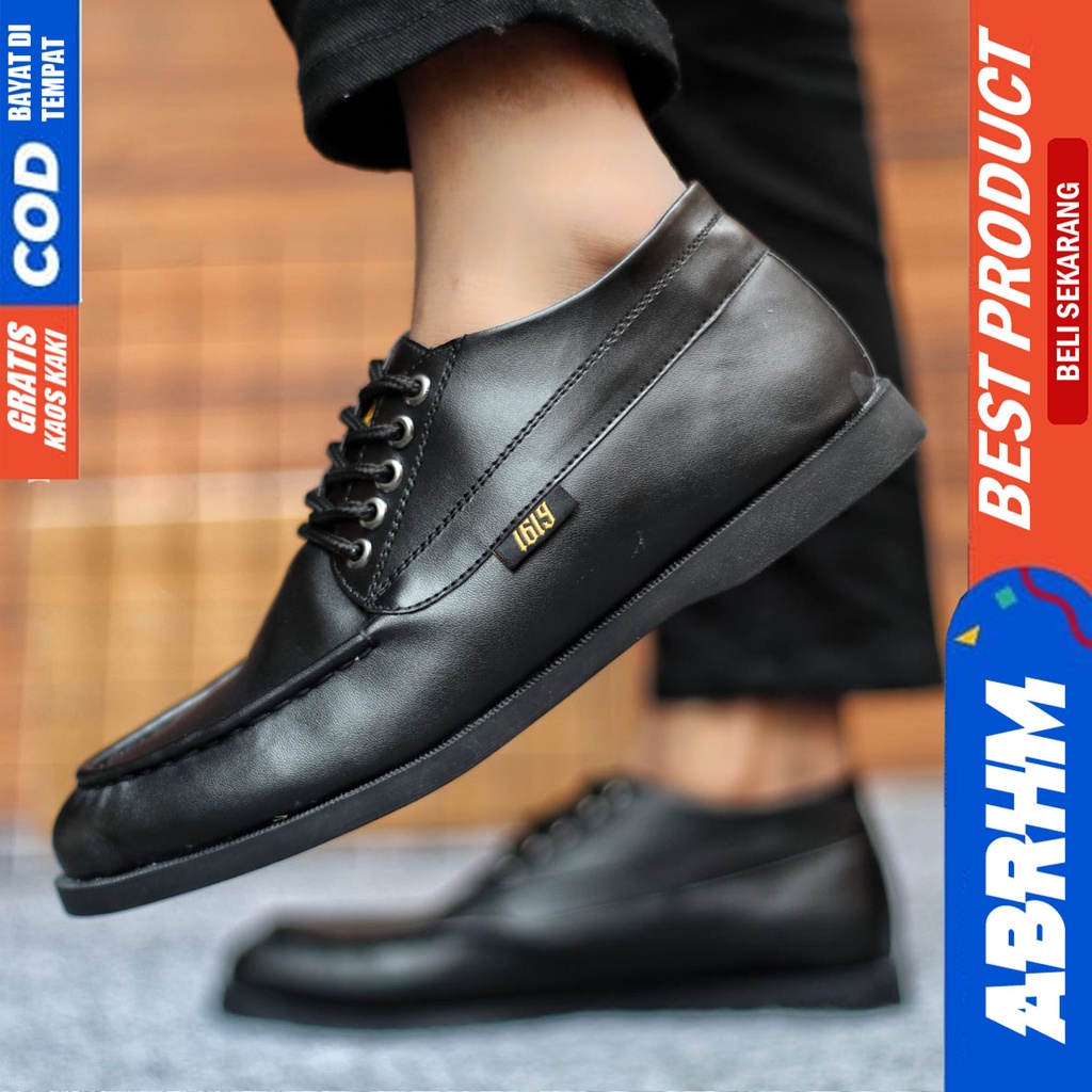 Sepatu Formal Pria Sepatu Casual Pria Kulit Sintetis Tali Sepatu Pantofel Kerja Kantor Kuliah Kondangan Sepatu Hitam Pria HUGO ABRHM