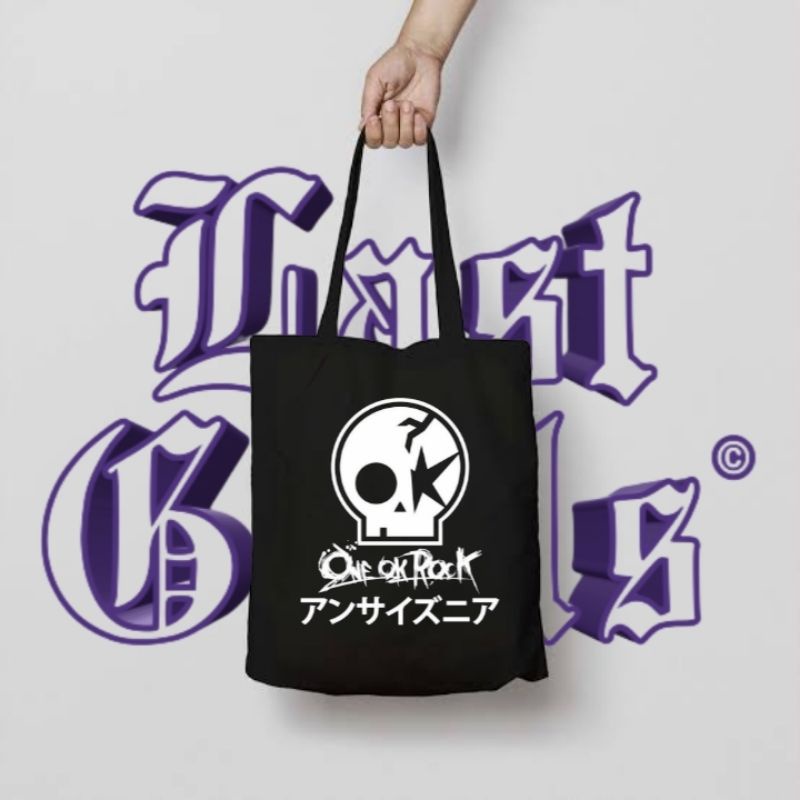 Tote bag ONE OK ROCK Tote bag resleting band rock canvas / tas jinjing hitam polos vintage kanvas pr
