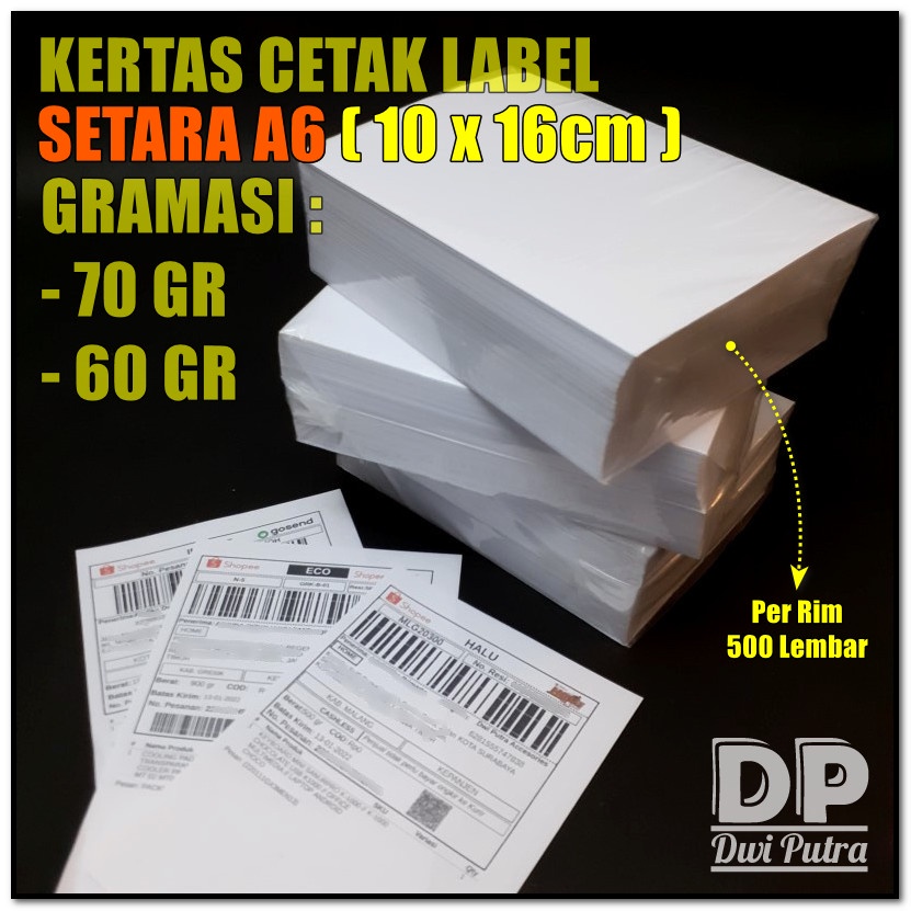 LABEL KERTAS HVS SETARA A6 10 x 16 CM // CETAK RESI PAKET PESANAN PRINT PRINTER LAPAK ONLINE // 70 60 GR 70GR 60GR