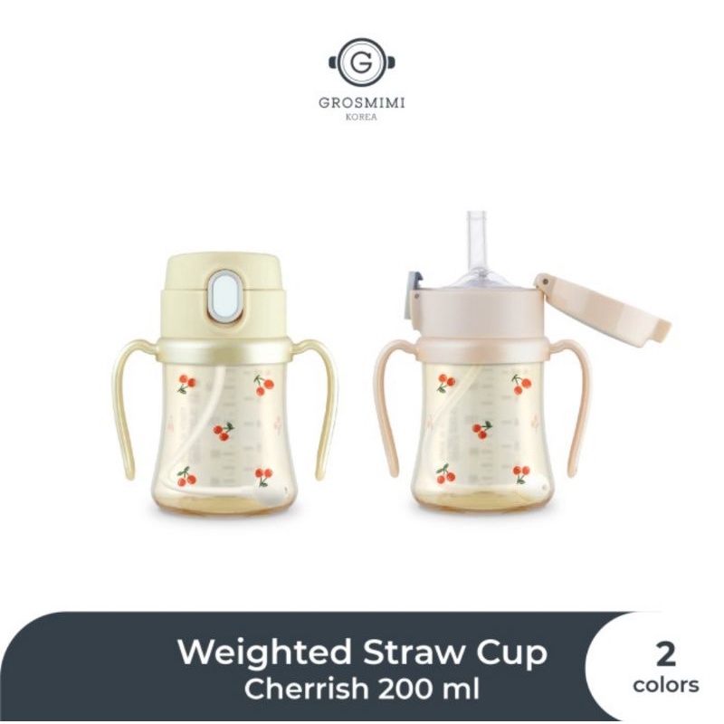 Grosmimi PPSU Cherrish Weighted Straw Cup 200 ml- Botol Minum Bayi/Anak