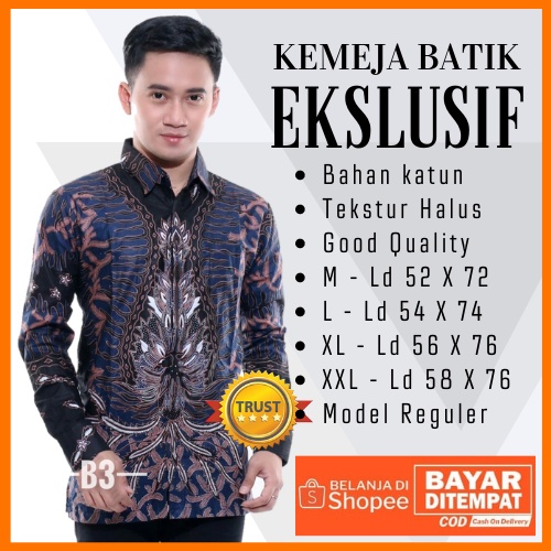 Atasan Batik Pria Lengan Panjang Kenongo Hem Padi Pekalongan M L XL XXL