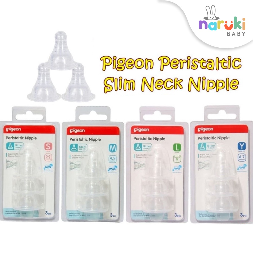 PIGEON Peristaltic Slim Neck Nipple Blister Dot Isi 3 Pcs