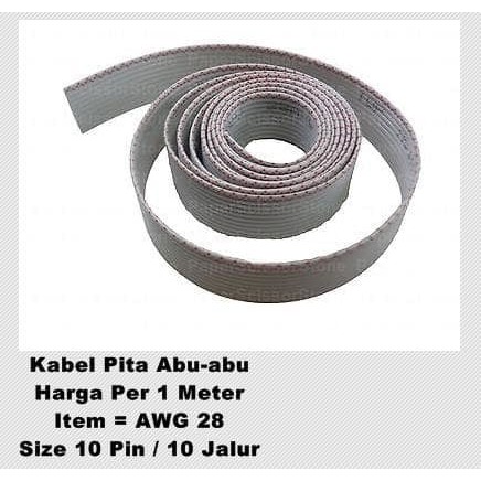 Flat Cable Kabel Pita 10p Abu Abu IDC 10 pin @ 0,5 Meter