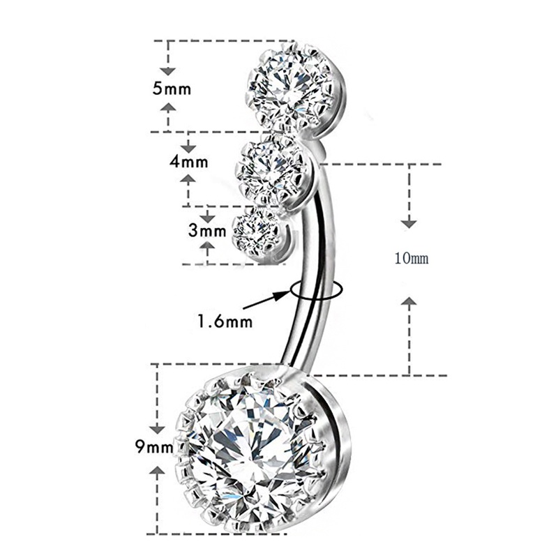 Cincin Tindik Perut Bahan Stainless Steel Hias Kristal Zirkon Untuk Wanita