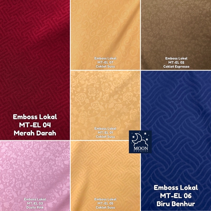 moon kain sprei meteran katun embos emboss lokal ukiran daun klasik coklat susu garis merah bunga ma