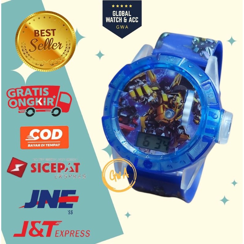 Jam tangan anak laser musik karakter Transformers