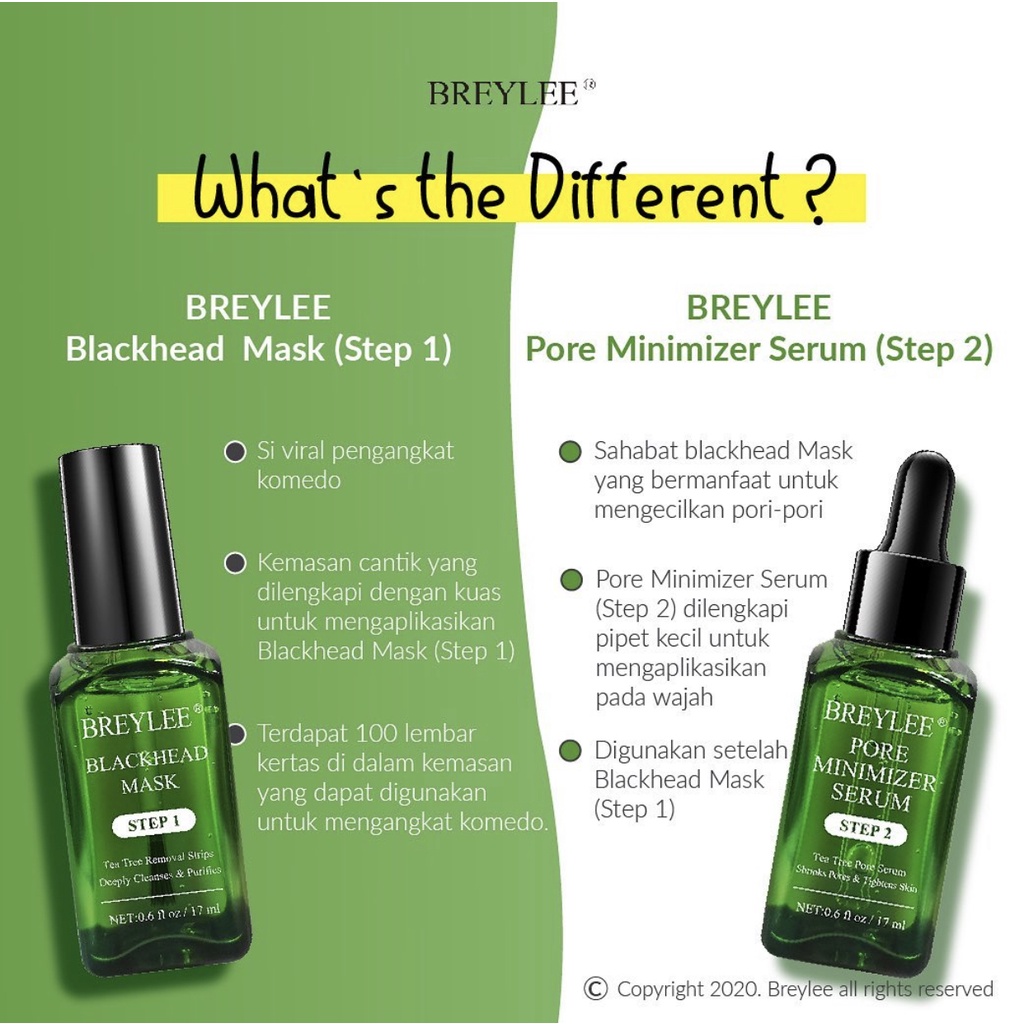 BREYLEE Masker Komedo Penghilang menghilangkan Komedo STEP 1 Blackhead &amp; STEP 2 Pore Serum Versi baru 17ML / BREYLEE Blackhead Remover Mask Step 1 - Pengangkat / Pembersih Komedo , Masker hidung  / BREYLEE Pore Minimizer Serum Step 2 - Mengencangkan