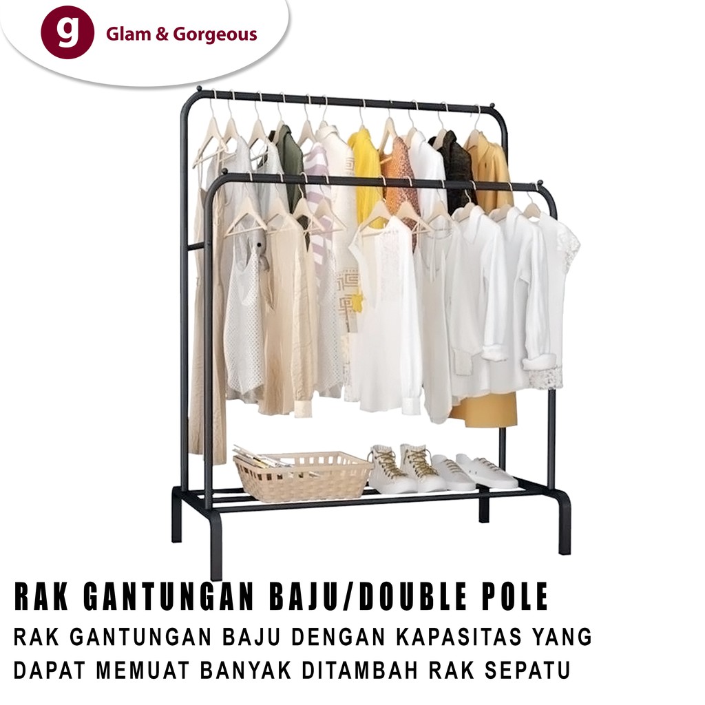 Rak Gantungan Baju Jemuran Pakaian Double Pole Cloth Hanger - GHR005