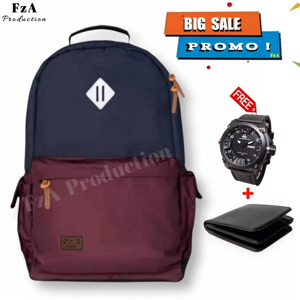 Tas Ransel Gendong Laptop Distro Sekolah Kuliah Pria Wanita Black Murah Original GRATIS Jam Tangan Dompet Pria