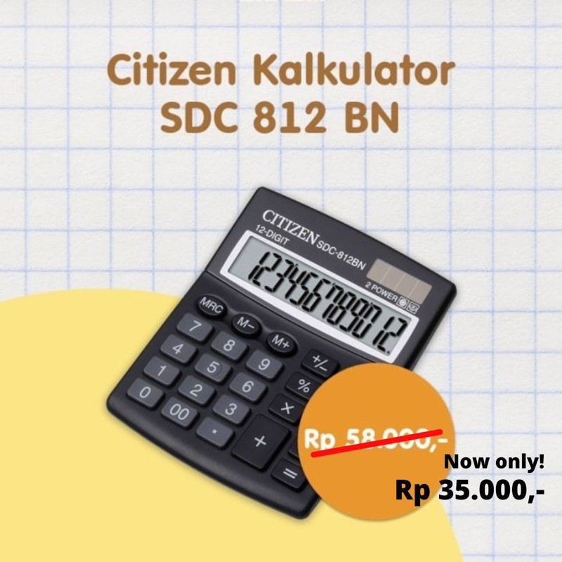 

Kalkulator Citizen SDC-812BN 12 Digit / 2 Power / Kalkulator CT 812BN