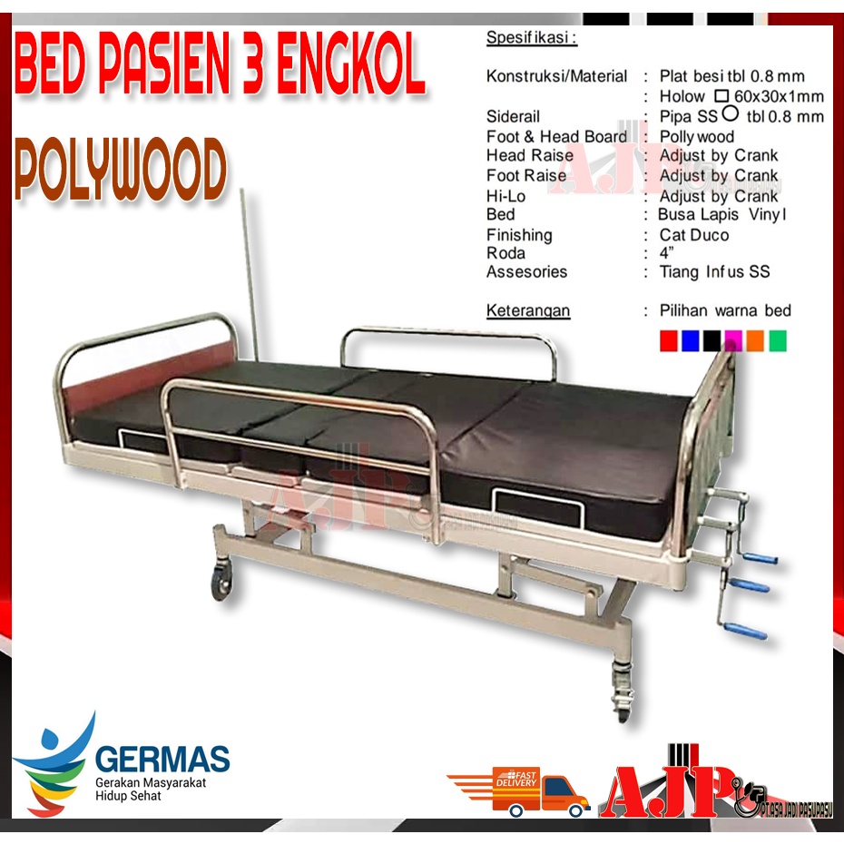 Bed Pasien 3 Engkol Polywood 2 Engkol Polywood 1 Engkol Polywood Murah-Ranjang Tidur Rumah Sakit 3 C