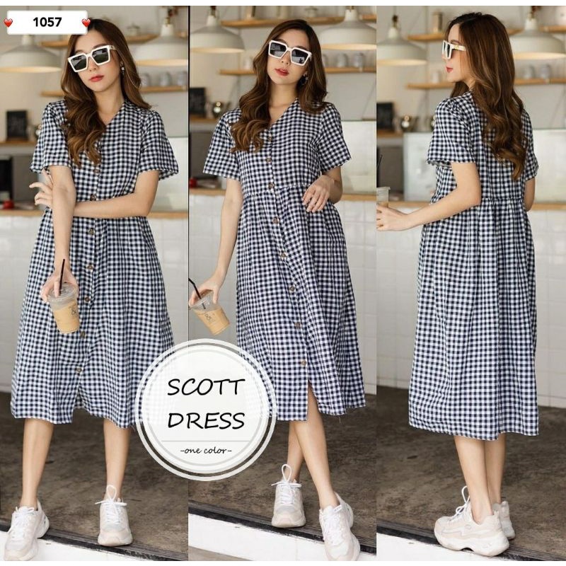 DRESS WANITA CASUAL DRESS DRESS KOTAK KOTAK  BAJU WANITA KOREA 16 1057