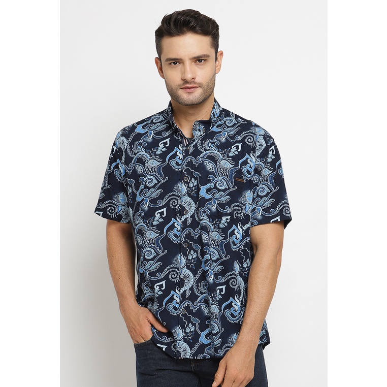 Kemeja Batik Pria - Poshboy Utangga Men Modern Batik Shirt Katun Print warna navy