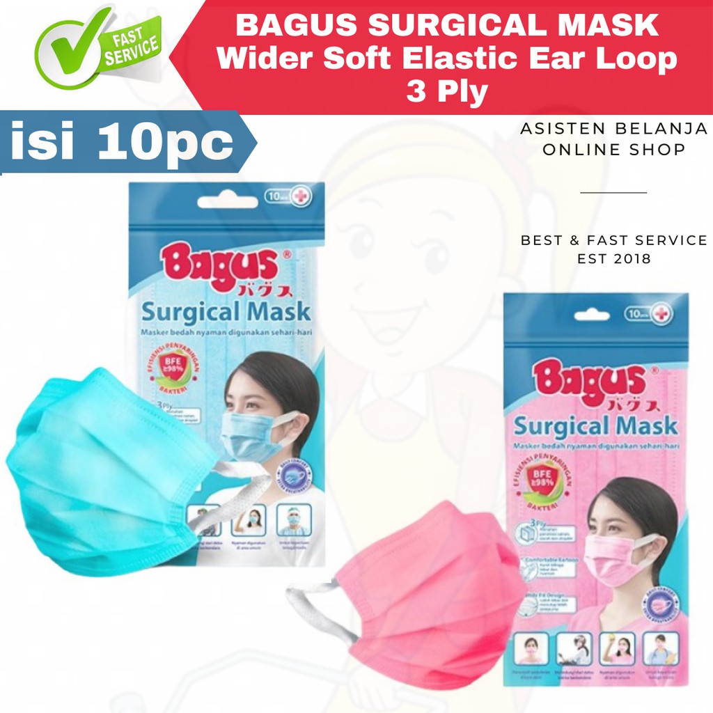 1pak Isi 5 pcs / 10 pcs Masker BAGUS Surgical Mask Medis Bedah Muka Wajah Dewasa 3Ply 3 ply 3 lapis