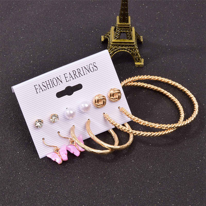 Fancyqube Fancycube 1 Set Anting Tusuk Desain Geometri Hias Mutiara Zircon Bahan Metal Untuk Wanita