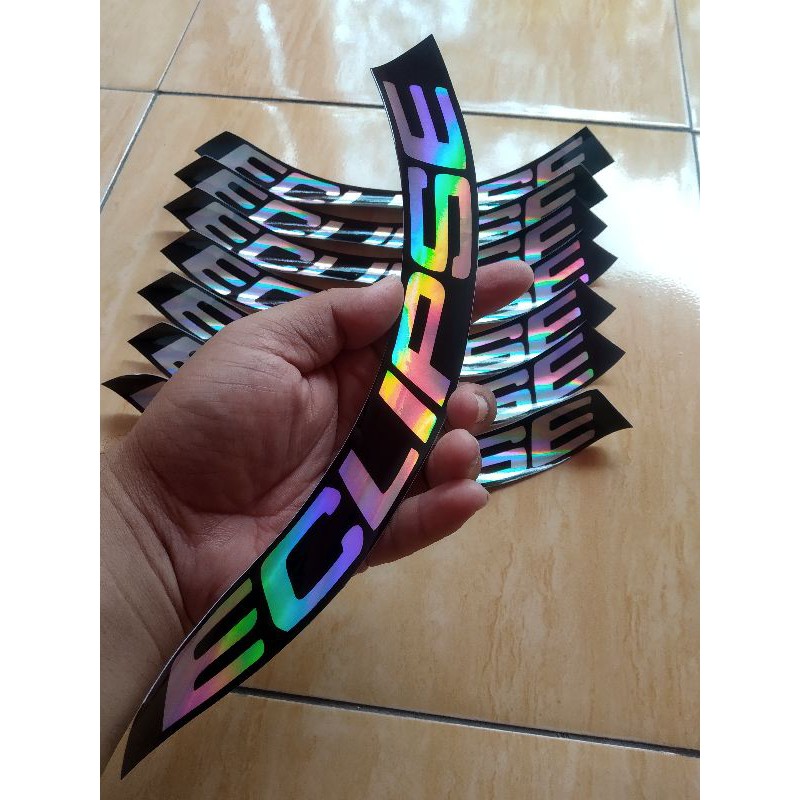 stiker decal velg rim sepeda lipat folding eclipse ring 20 lebar 3 cm bahan hologram bonus stiker