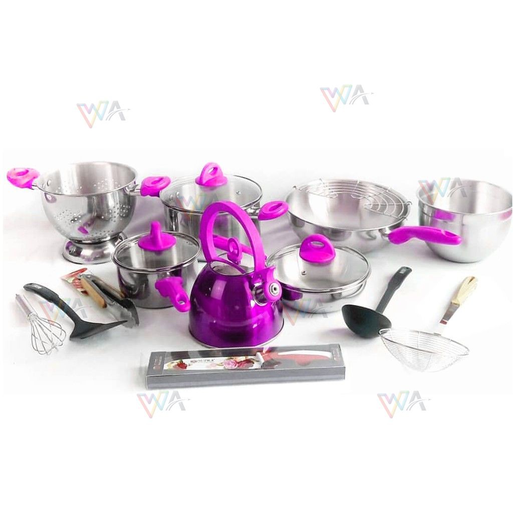 Panci Set Supra 18Pcs Stainless Warna Ungu