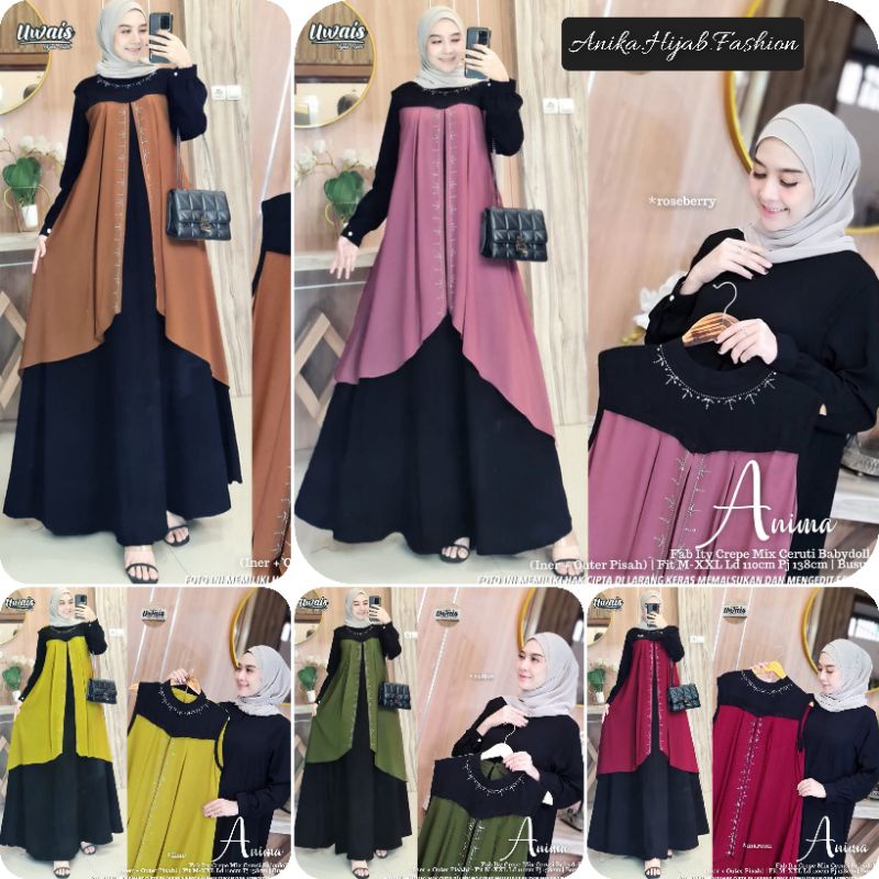 ANIMA MAXY ORIGINAL UWAIS HIJAB. GAMIS DRESS MAXY BUSUI INNER + OUTER PISAH. DRESS BUSUI PREMIUM