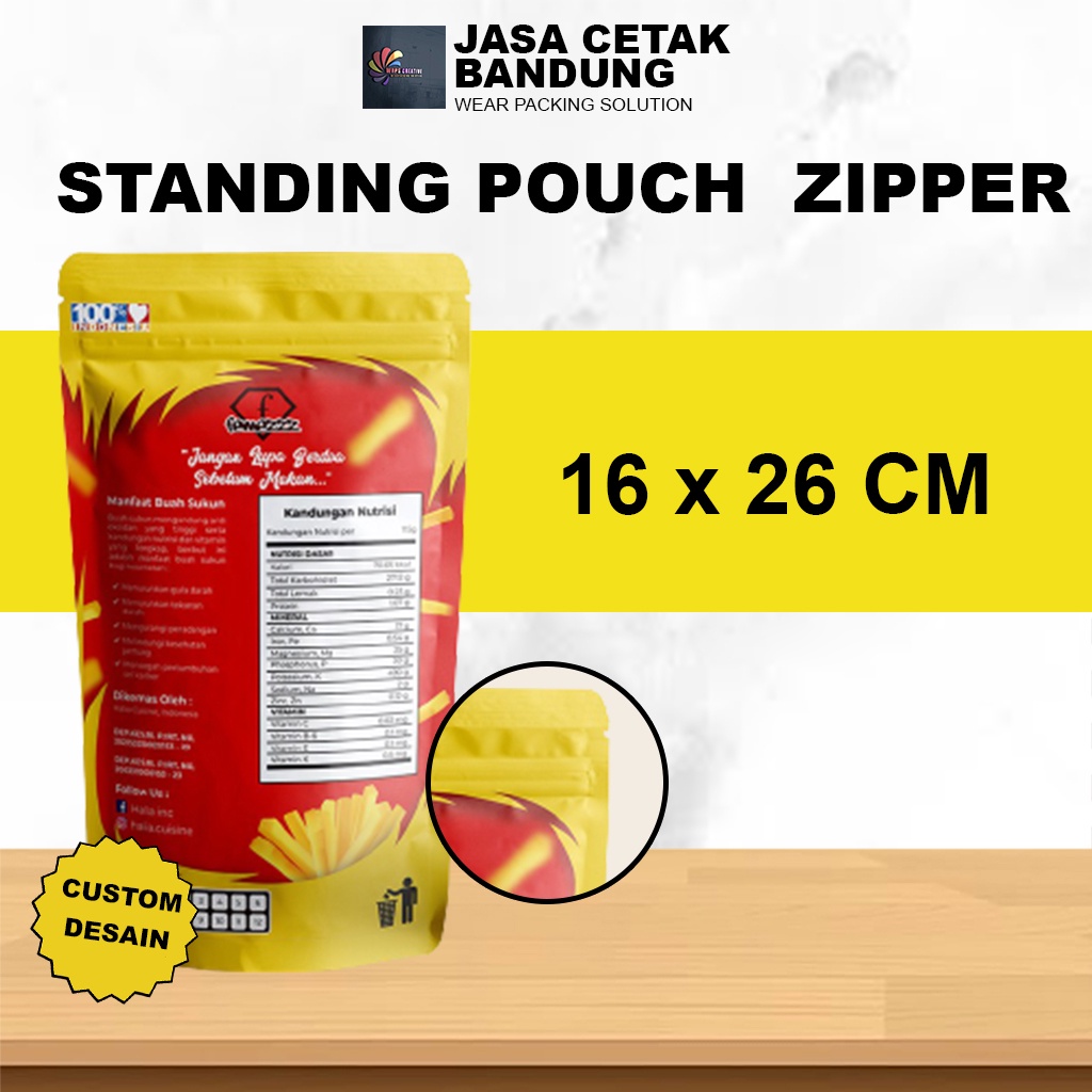 

KEMASAN CUSTOM STANDING POUCH + ZIPPER UKURAN 16X26