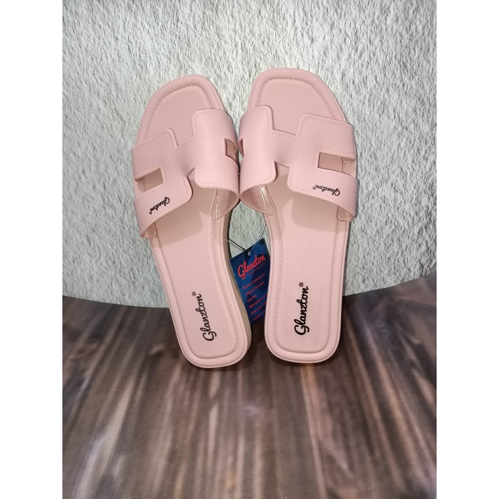 Sandal Flat Wanita Casual/Sandal Jelly Slip Polos/Motif H