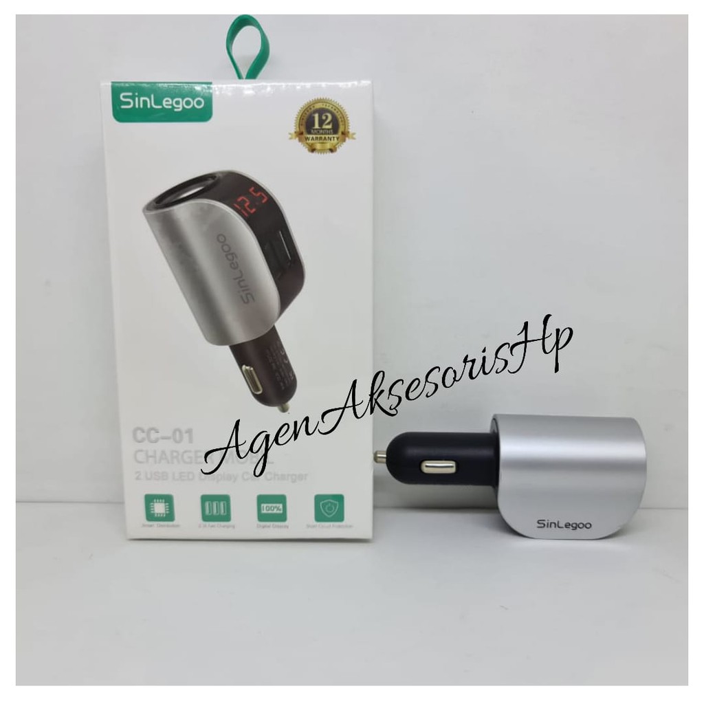 SinLegoo CC-01 Charger Mobil 2 USB LED Display Car Charger 2.1A Fast Charging GARANSI 1 TAHUN