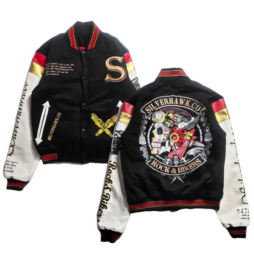 Varsity Jacket  HITAM PUTIH  Jaket Varsity Pria Premium HITAM LEATHER Nascar Varsity Baseball Jacket