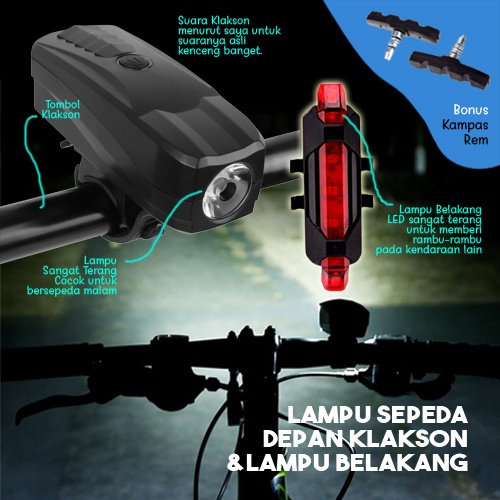 Jual Lampu Alarm Klakson Sepeda Waterproof Anti Maling Sepeda Lampu Sepedah Depan Belakang Alat