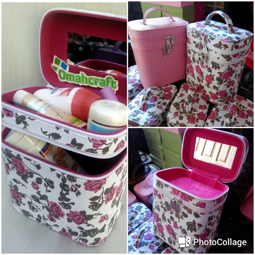 Tas Kosmetik dan Make Up Motif BUNGA PINK / Beauty Case dan Tempat Makeup pouch