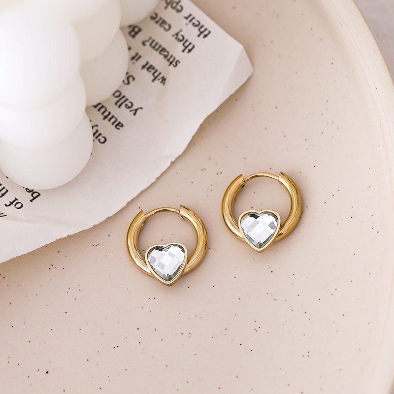 Anting hoop zircon love titanium korea anti karat