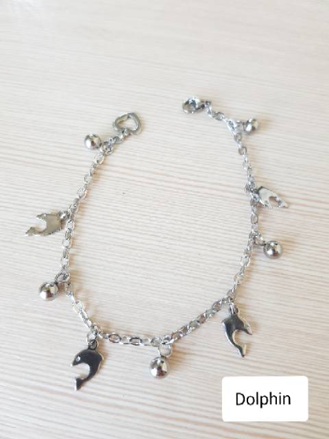 SET Gelang Tangan Kaki Titanium Silver Dolphin Ikan &amp; penguin Antikarat Selamanya