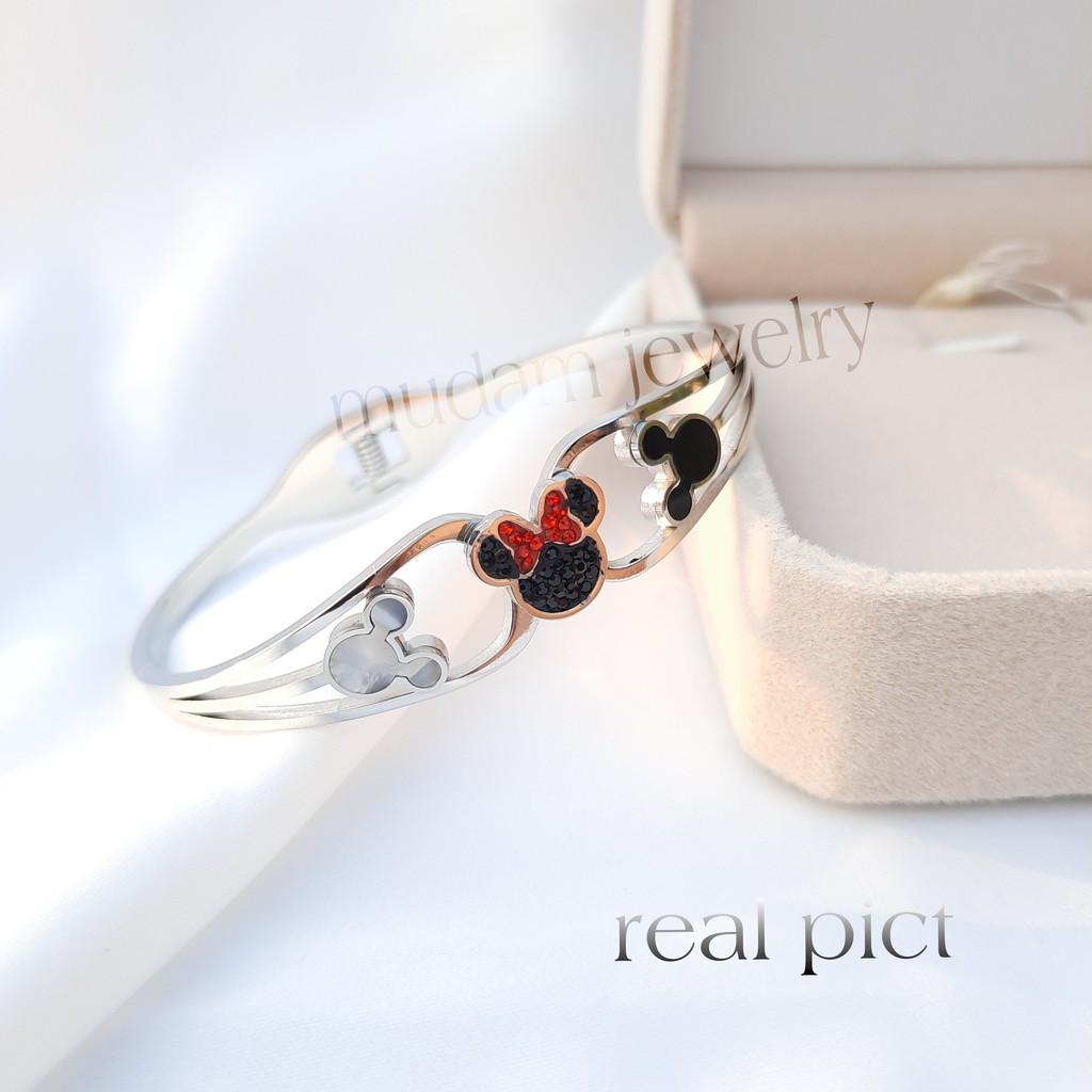 Gelang Bangle Titanium Three Minnie Love Tersedia Warna Rosegold, Gold dan Silver