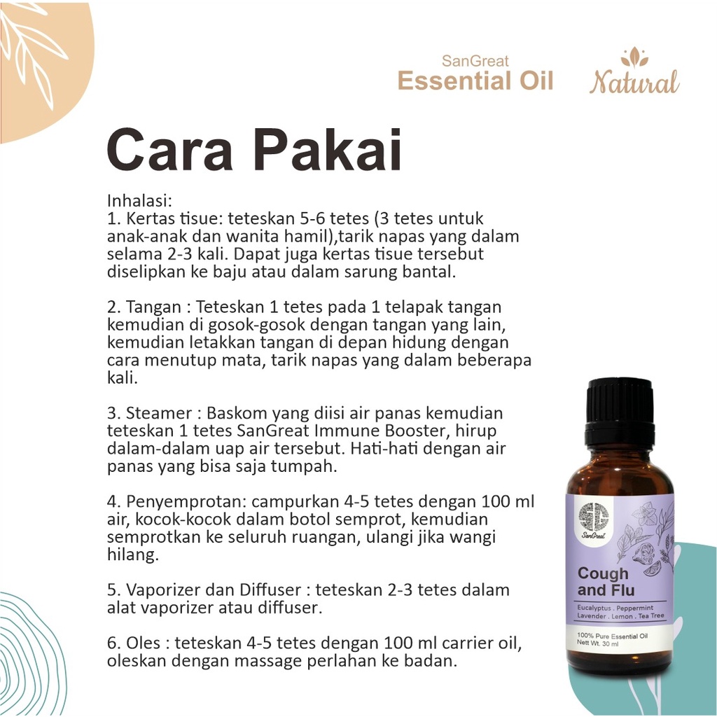 Essential Oil Aromatherapy untuk Flu &amp; batuk semua umur bayi-dewasa 30 ml SanGreat Aromaterapi