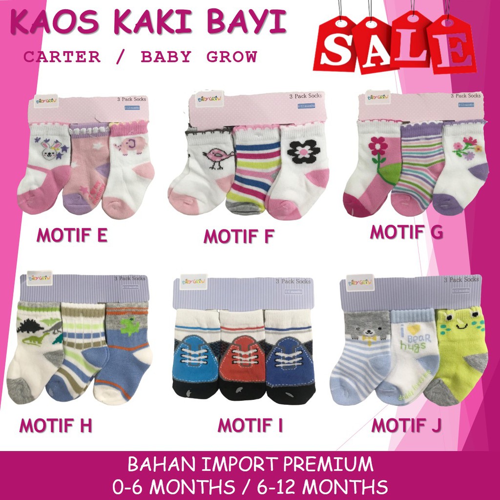 3 PCS KAOS KAKI BAYI NEWBORN BARU LAHIR ANAK BALITA ALAS KARET PREMIUM IMPORT BABY GROW