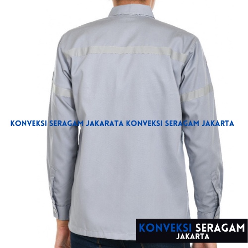 Baju Kemeja Safety K3 Lengan Panjang - Seragam Kerja Atasan Wearpack Werpack Werpak Proyek Tambang Warna Abu Pria Wanita - Konveksi Seragam Jakarta