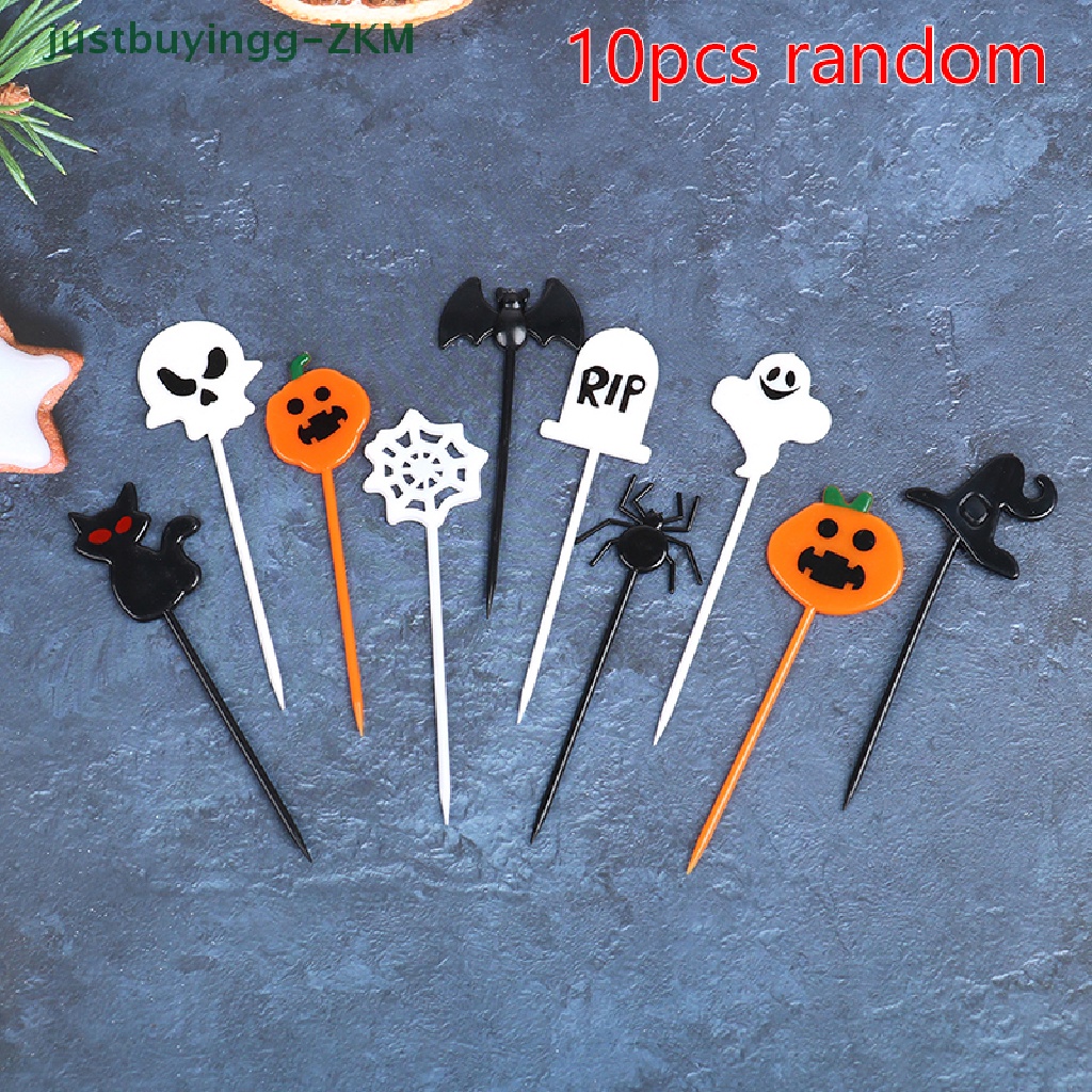 10pcs / set Tusuk Gigi Cupcake Bahan Plastik Untuk Dekorasi Pesta Halloween