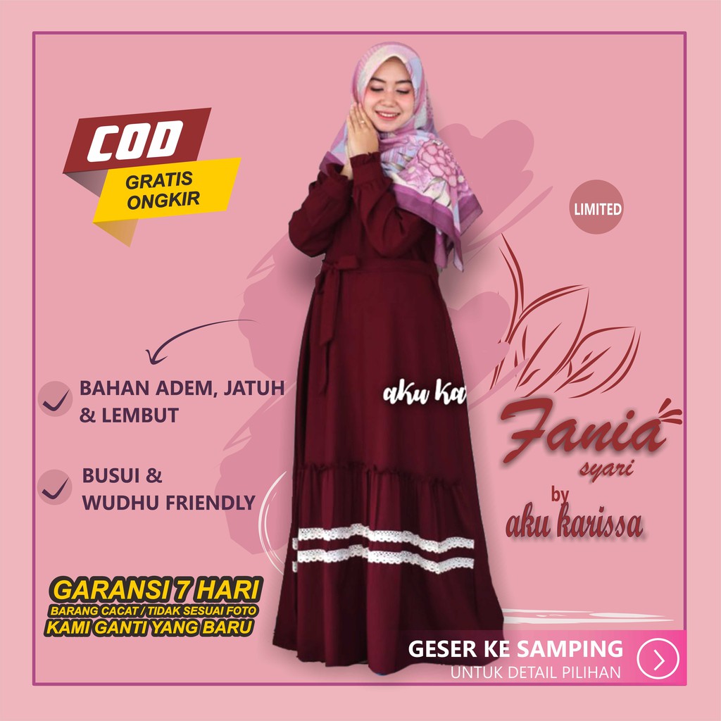 GAMIS DRESS SYARI AKU KARISSA ITY CREPE PREMIUM SIMPLE POLOS RENDA BUSUI JUMBO CANTIK BAJU MUSLIMAH