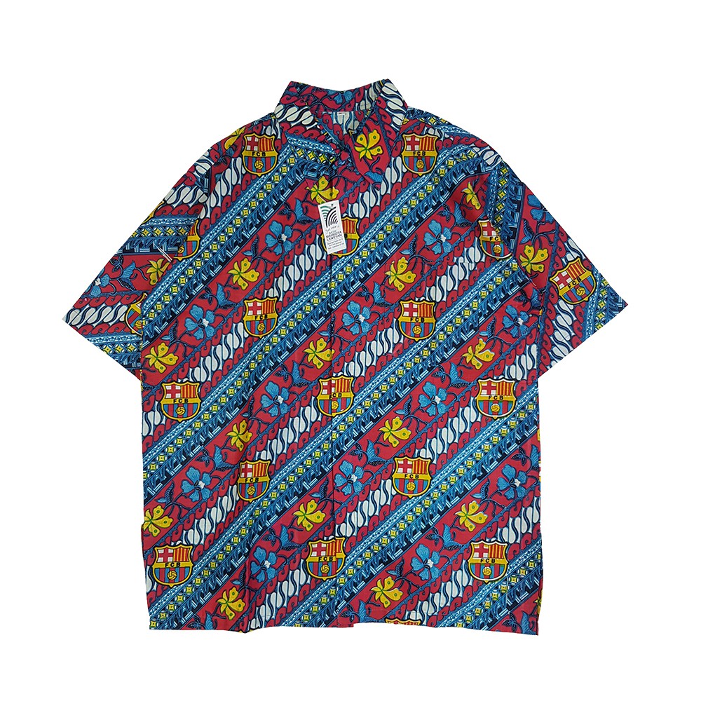Kemeja Batik Pendek Bola Barcelona Print DS50