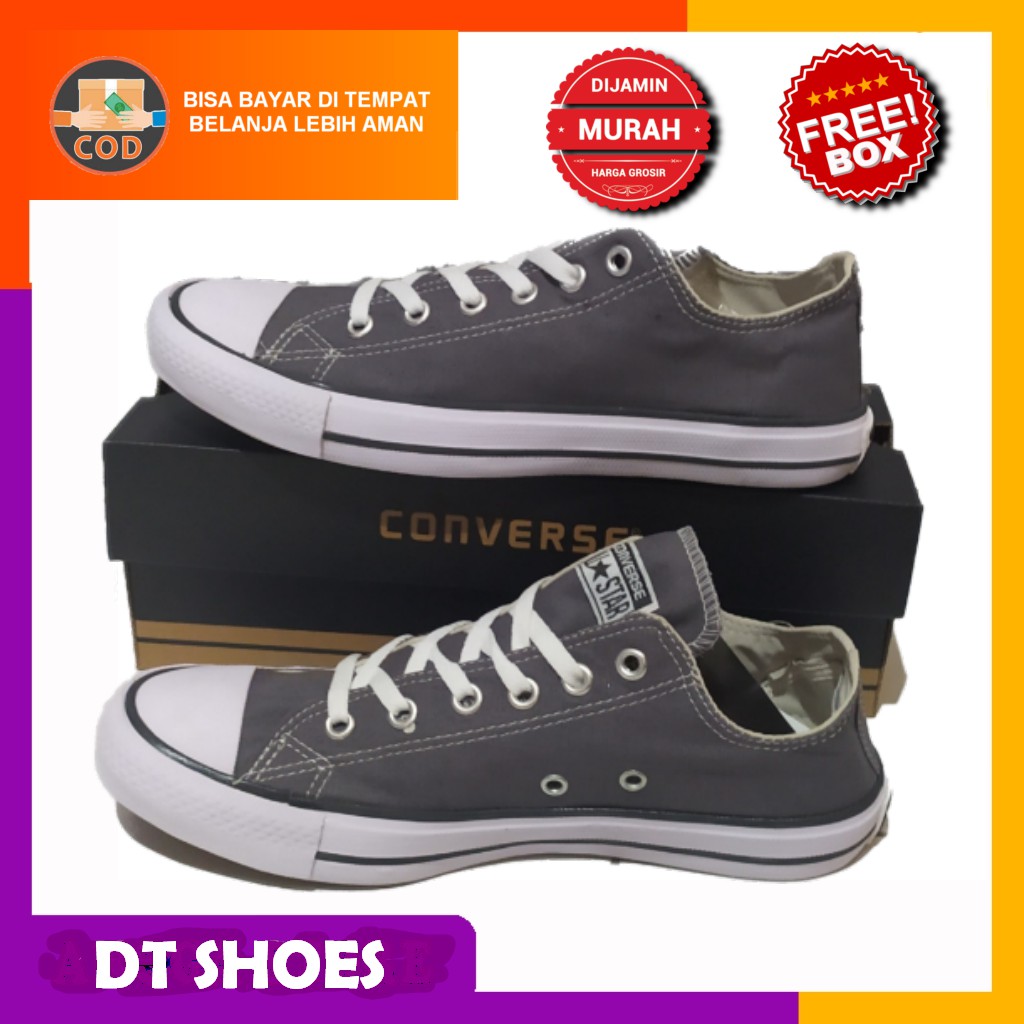 BISA COD SEPATU CONVERSE LOW  ALL STAR PENDEK PRIA WANITA ABU FREE BOX