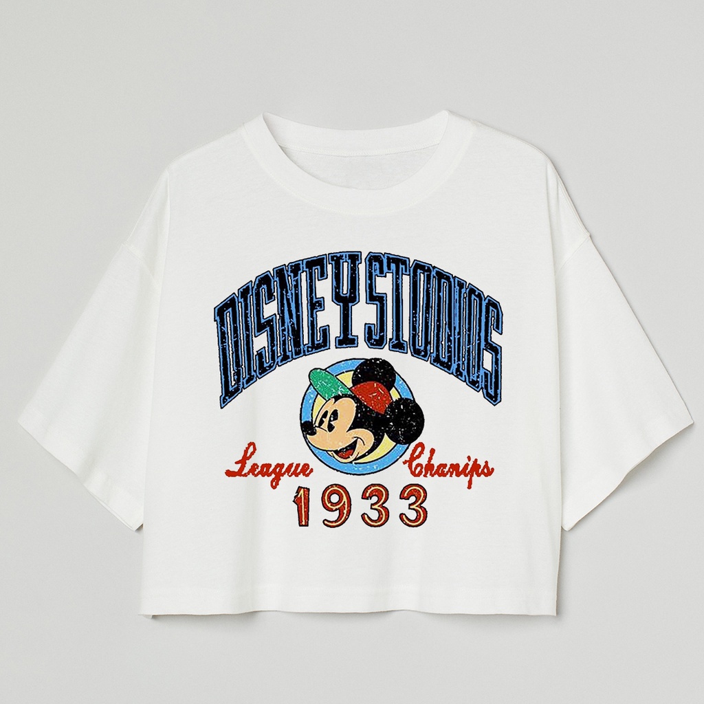 CROP TEE VINTAGE MICKEY MOUSE | KAOS CROP TOP WALT DISNEY OVERSIZE PUTIH WANITA| WHITE CROPTEE WOMAN