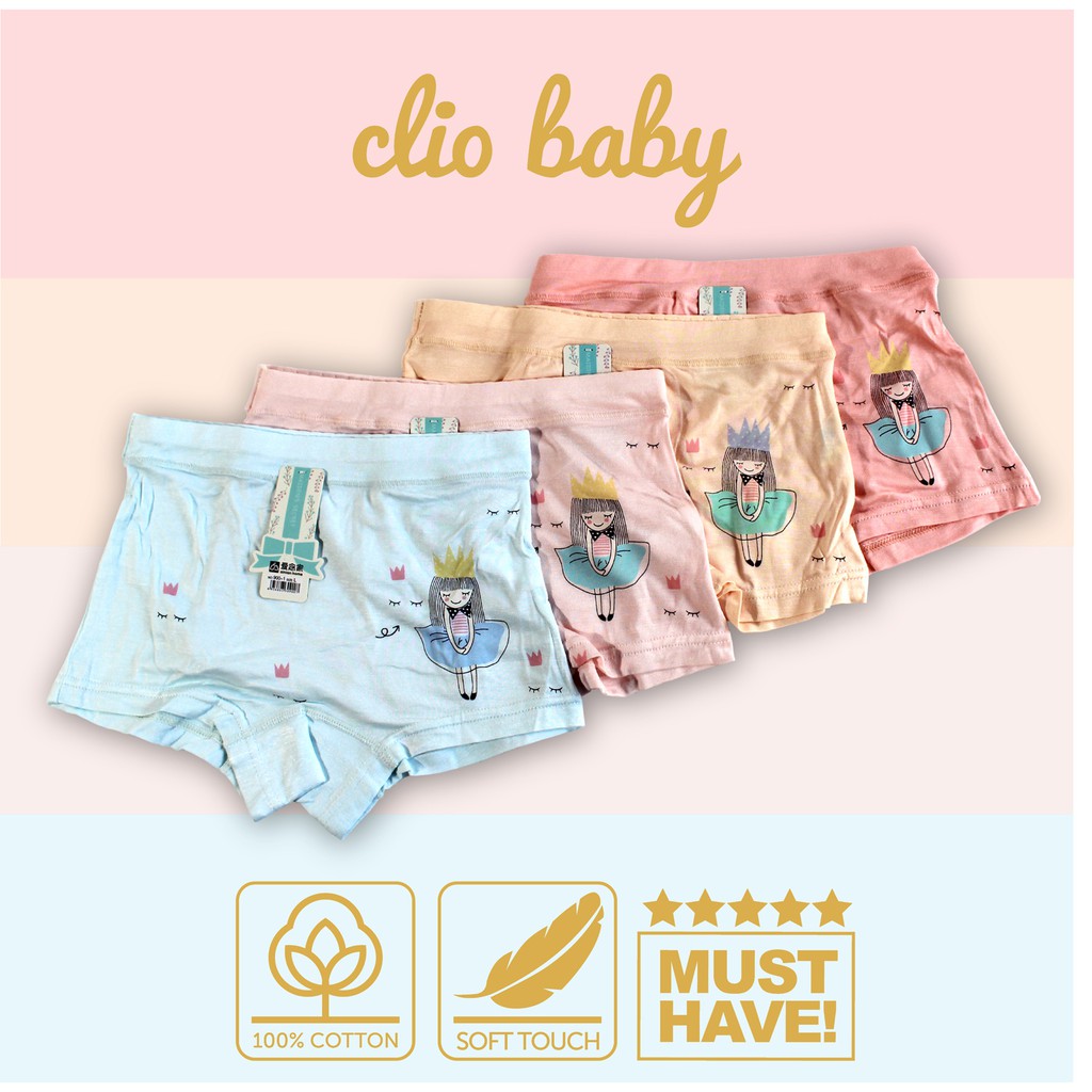 Boxer anak perempuan bahan katun impor isi 4 dengan ziplock pouch Celana dalam boxer anak cewe lucu