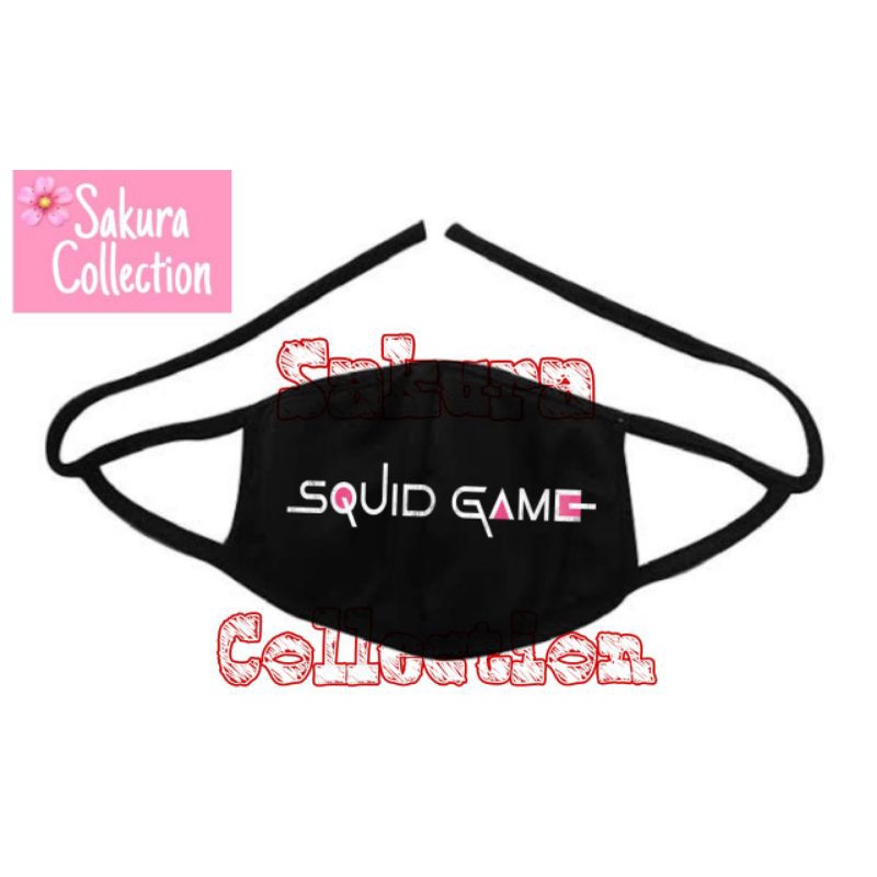 Masker kain 3ply hitam SQUID GAME logo tulisan by Netflix drakor viral drama korea